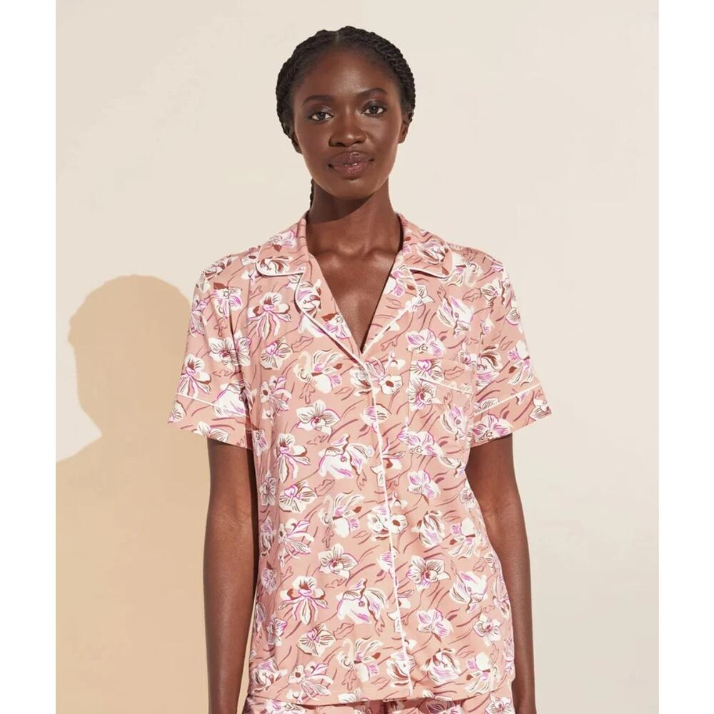 Anthropologie Eberjey Top Gisele Relaxed PJ Fiore Rose Cloud Ivory Small Blouse
